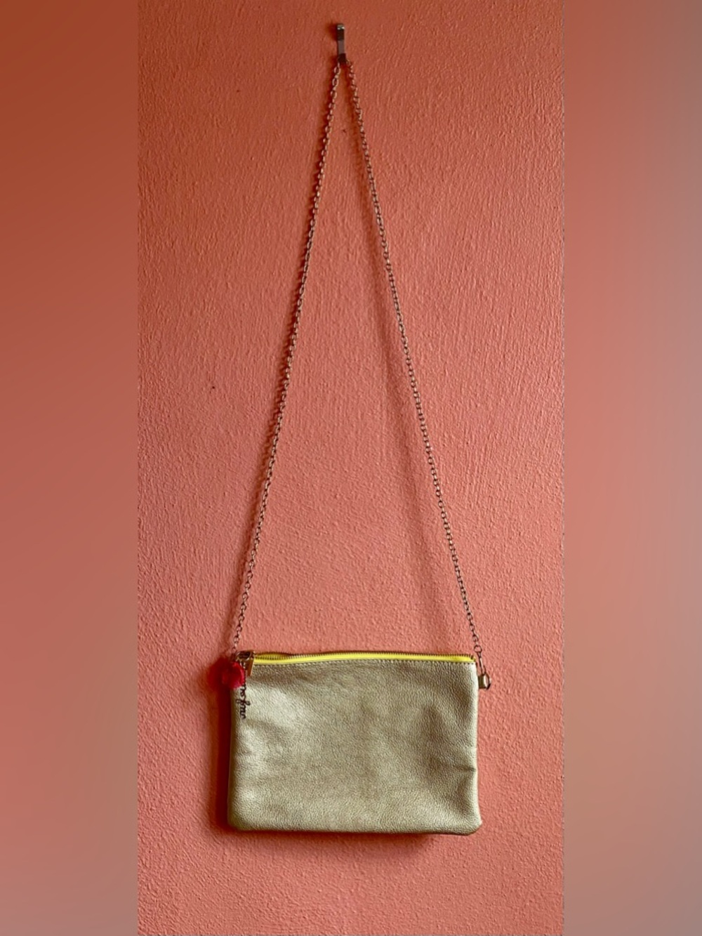 ban.do Gold Metallic Crossbody with Yellow Zip and Red Pom
